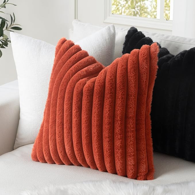 MIULEE Faux Fur Decorative Throw Pillow Covers 20x20 Set of 2 Black | French Modern Soft Plush Couch Pillows, Cozy Fluffy Cushion Covers for Sofa Bed Living Room Home Decor