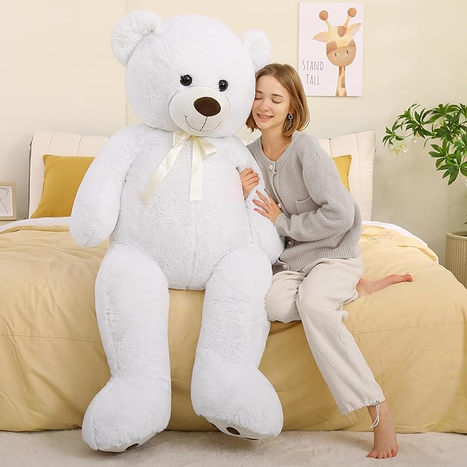 Tezituor Giant Teddy Bear 5ft, Large White Teddy Bear Plush Toy 59", Fluffy and Soft Teddy Bear Stuffed Animal for Girlfriend, Boyfriend, Birthday, Anniversary