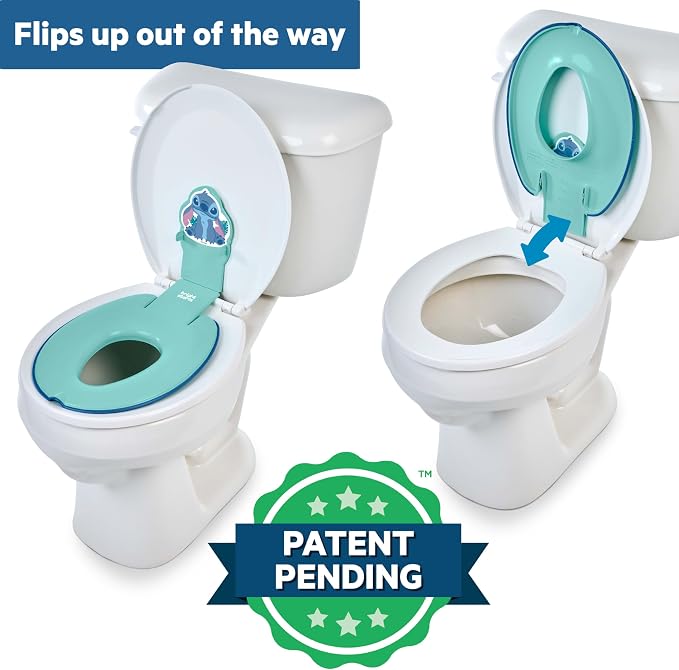Bright Starts Disney Baby Stitch Flip & Sit Potty Training Seat, Attaches to Toilet Securely, Space Saving Design Fits Most Toilets, Easy to Clean