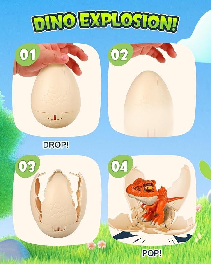 3 Pack Jumbo Dinosaur Eggs - Drop to Hatching Dinosaur Eggs Toys Birthday Gifts for Boys 3 4 5 6 7 8, Christmas Kids Gifts for Grandkids, Easter Basket Stuffer
