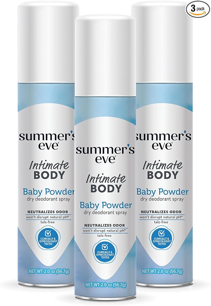 Summer's Eve Baby Powder Gentle Daily Feminine Spray with Talc-Free, Odor-Neutralizing and Moisture-Absorbing Formula, 2 Oz, Pack of 3