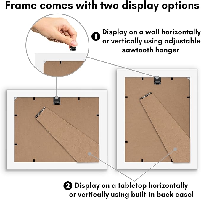 Americanflat 6x8 Picture Frame - Matted to 3x5 - Engineered Wood - White | Shatter-resistant glass, wall or tabletop display with included easel, sawtooth hangers included, use with or without mat