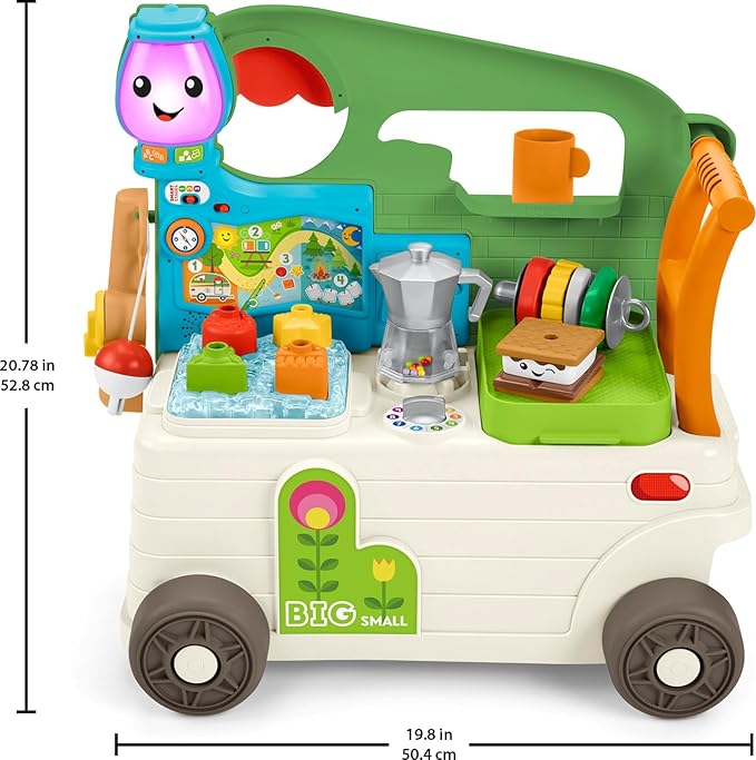 Fisher-Price Baby to Toddler Toy Laugh & Learn 3-in-1 On-the-Go Camper Walker & Activity Center with Smart Stages for Ages 9+ Months, Tan/Green