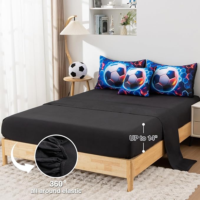 A Nice Night Twin Size Bed in A Bag 6 Pieces Football Comforter Set for Boys Girls Kids Geometric Lightweight Microfiber Bedding Sets,RedBlue