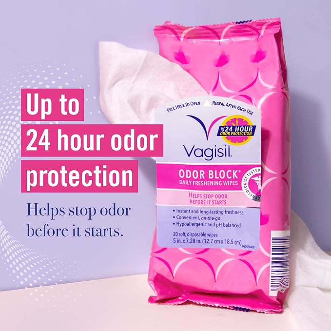 Carefree Panty Liners 54ct & Vagisil Odor Block Wipes 20ct Feminine Hygiene Products