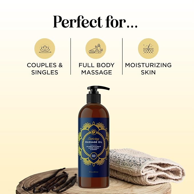Luxurious Vanilla & Relaxing Muscle Massage Oil Set - Aromatherapy Full Body Massage Oil for Couples Bundle with Naturally Scented Vegan & Non GMO Ingredients (8 Fl Oz Each)