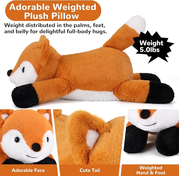 Fox Weighted Stuffed Animals - 28 Inch 5.0 Pounds Weighted Plushies Fox - Large Plush Stuffed Animals Pillow - Cute Plush Toys Gifts for Kids & Adults