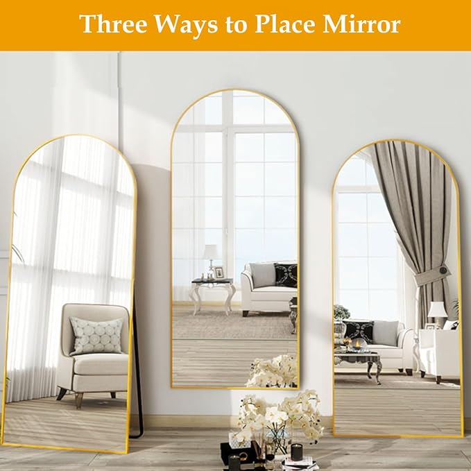 Dewfig Mirror Full Length, 64"X21" Arched Floor Mirror, Gold | Aluminum Alloy Frame Full Body Mirror, HD Shatterproof Tempered Glass, Lean/Stand/Wall for Living Room,Bedroom, Dressing Room