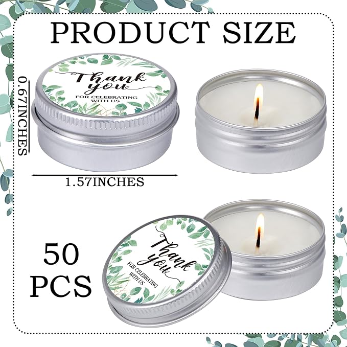 MTLEE 50 Pcs Eucalyptus Baby Shower Scented Candles Gift Travel Tin Aromatherapy Candles Favors for Baby Shower Favors Wedding Gifts Compound Scent Essential Oil 1.57 x 0.67''