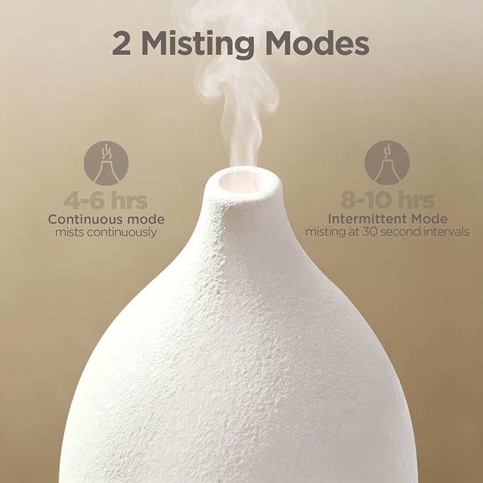 InnoGear Oil Diffuser, 150ML Ceramic Diffuser for Essential Oils Handcrafted Aromatherapy Diffuser Mother's Gift Ultrasonic Cool Mist Humidifier with 2 Mist Modes Waterless Auto Off for Home, White