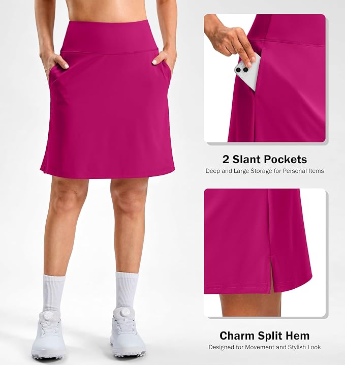 20" Skorts with 3 Pockets | Knee Length, High waisted, Slit Side, Casual, Summer, Travel, Athletic, Tennis, Golf, Skirts for Women