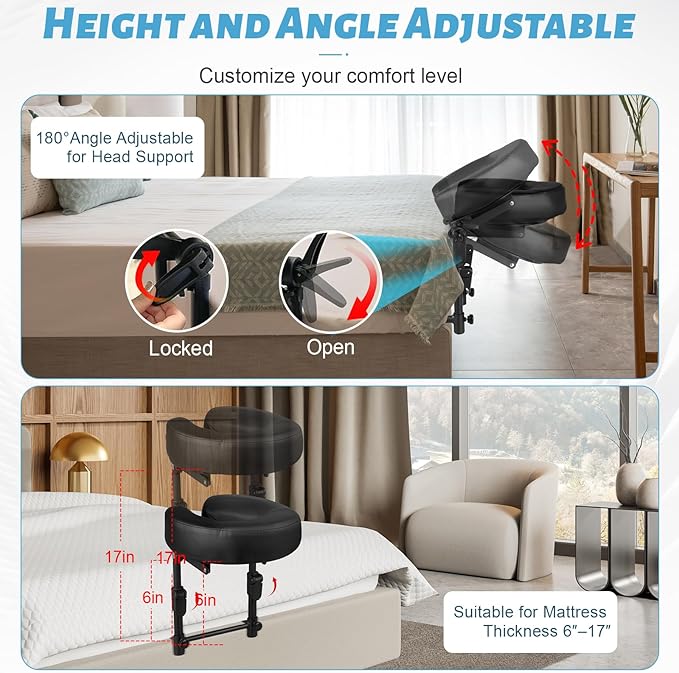 Massage Headrest for Bed, Adjustable Massage Face Cradle at Home, Portable Bed Massage Head Holder, Massage Table Head Rest for Salon Spa, Face Down Pillow After Eye Surgery, Black