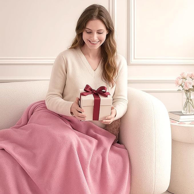 Ultra Soft Ruffle Knit Chenille Throw Blanket for Couch & Bed, Cozy Flowers Blankets for Home Decor, Gifts for Women Mom Sister on Mother's Day Valentine's Day Birthday, 50"x60", Pink