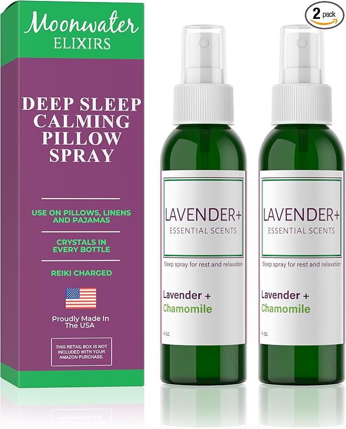 Lavender Sleep Spray for Pillows, Linens & Pajamas – Natural Calming Lavender & Chamomile Aromatherapy Mist with Amethyst & Reiki Energy. Deep Sleep + Bedtime Relaxation for Adults & Kids. 4 ounce (2)