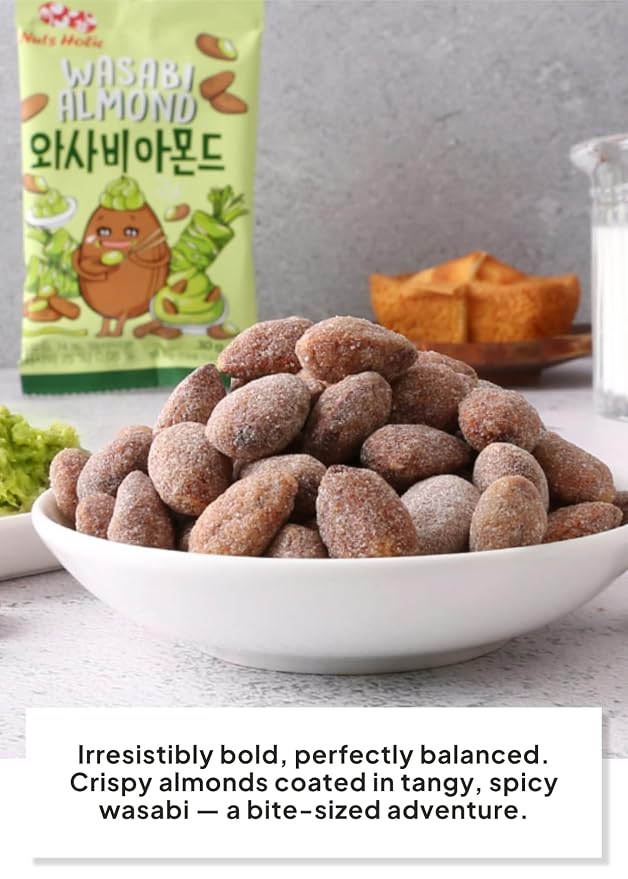 Korean Food Nuts Holic Wasabi Almond, Spicy & Savory, Snack Mix, 8Pk | Spicy and savory wasabi-flavored seasoned almond snack in convenient individual packs