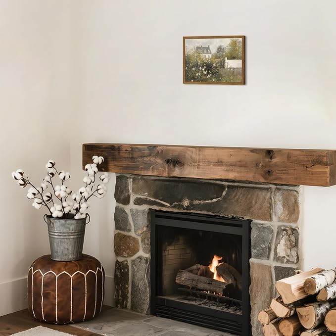 Framed Vintage Wall Art, Cottage Rose Garden Landscape Pictures Wall Decor Paintings, Rustic Spring Farmhouse Canvas Prints Aesthetic Home Decor for Living Room Bedroom Bathroom 8x10 inch