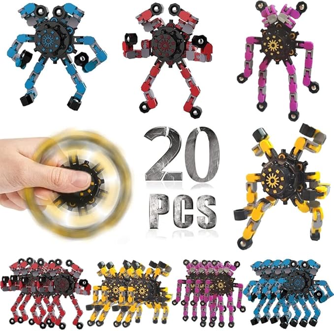 20 Pcs Fidget Spinners Toys for Kids & Adults, Deformable Robot Transformable Fingertip Spinner, Stress Relief Party Favor for Classroom Prizes, Christmas, Valentine’s Day Gift, Goodie Bag Fillers
