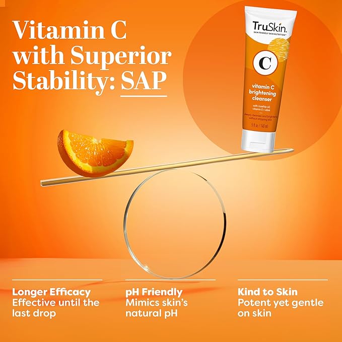 TruSkin Vitamin C Face Wash Cleanser - Brightening Facial Cleanser with Vitamins C & E, Rosehip Oil & Aloe - Gently Cleanses & Refreshes for Radiant-Looking Skin, 5 fl oz
