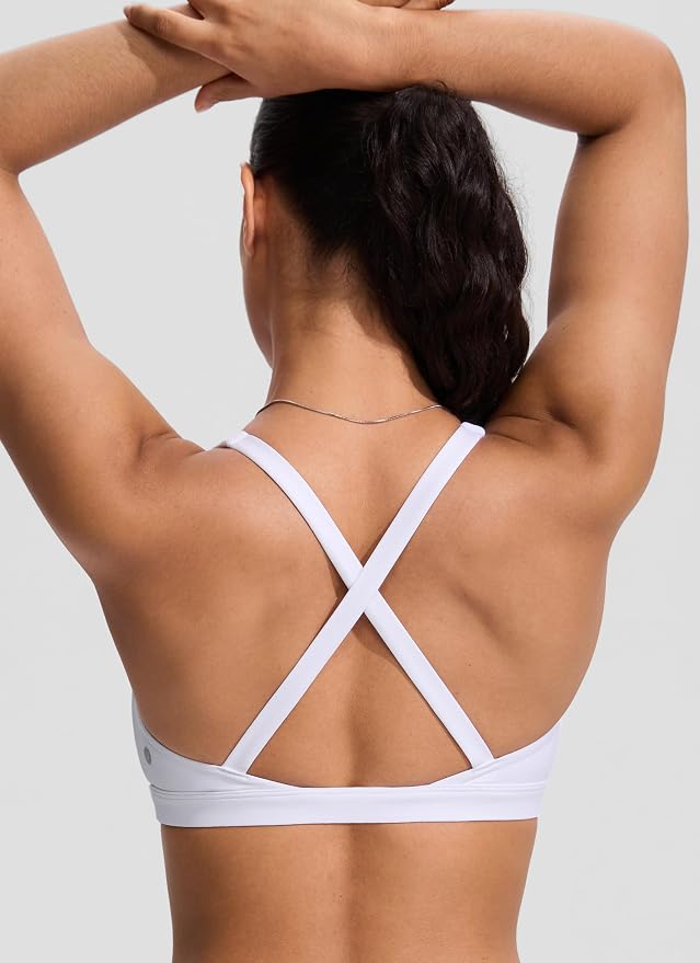 CRZ YOGA Twist Front Cut Out Bikini Tops for Women - Padded V Neck Spaghetti Strap Criss Cross Swim Bathing Suit Bra