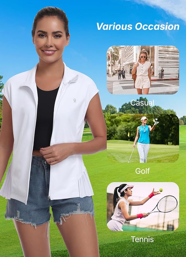 Little Donkey Andy Women's Golf Vest Outerwear | Pleated Hem Sleeveless Athletic Jacket for Running Yoga Tennis