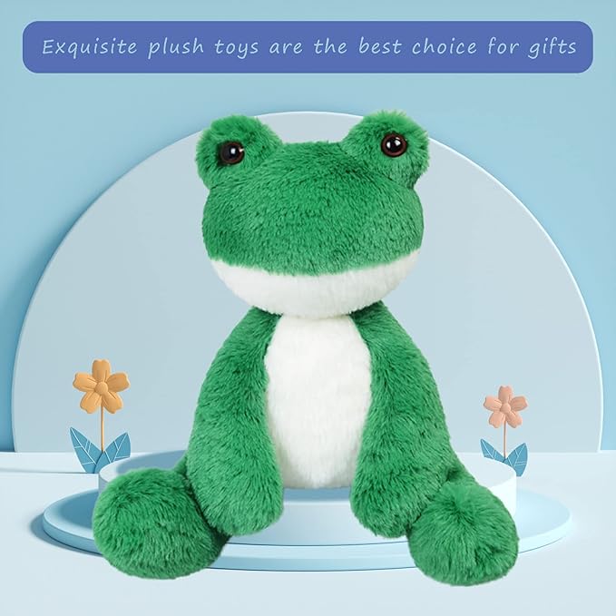 Green Frog Plush Toy, Cute Furry Frog Stuffed Animal, Soft Cuddly Plushie Hugger Toy for Boys Girls, Gifts for Kids or Girlfriend, 8.5 Inches