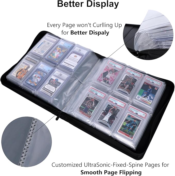 Graded Card Binder - Holds 72 PSA Slabs, 6 Pocket Slab Binder for PSA, CGC, CSG, FCG, FGS Slabs, Black, PSAbinder672W
