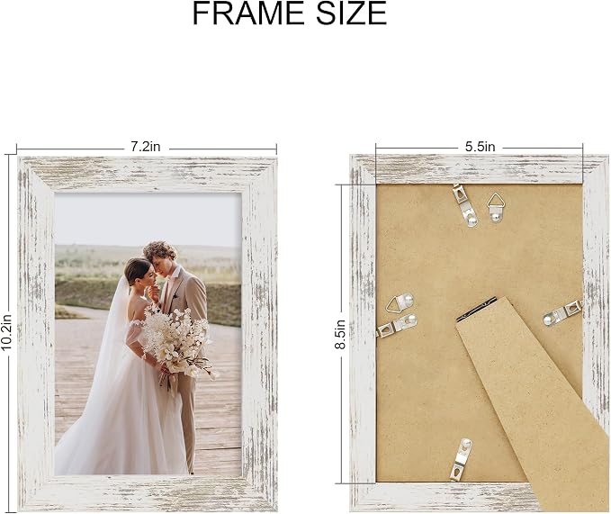 Hongkee 5.5 x 8.5 Diploma Frame Set of 4, Made of Real Glass and Distressed White Frame, 5.5 by 8.5 Photo for Wall or Tabletop