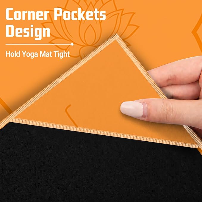 Yoga Mat Towel, Hot Yoga Non Slip with 4 Corner Pockets, 70 x 26 in | Soft Absorbent Microfiber With Four Corner Pockets, Fits Over Yoga Mats For Hot Yoga, Pilates, Gym, And Travel