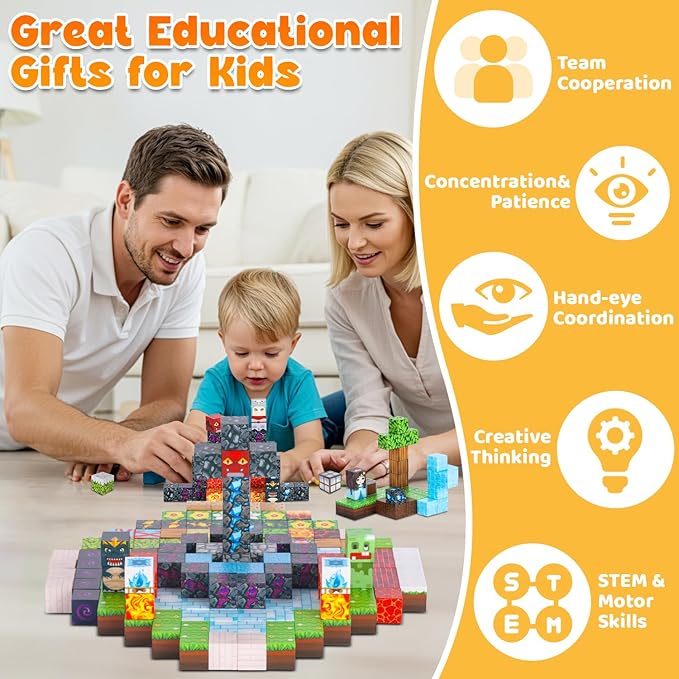 200PCS Magnetic Blocks, Magnetic Building Block Cube Toys for Kids, STEM Toys Gifts for Boy and Girls Age 3+ Years Old