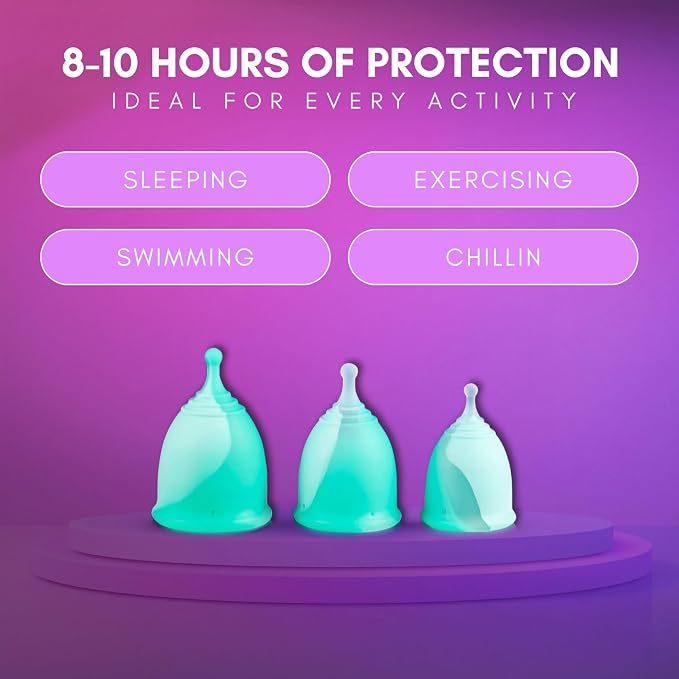 Reusable Menstrual Cup -100% Medical Grade Silicone - No Metals or Toxins - Soft & Comfortable Period Care - Leak Free - 10 Hours of Protection -Size B-Minted