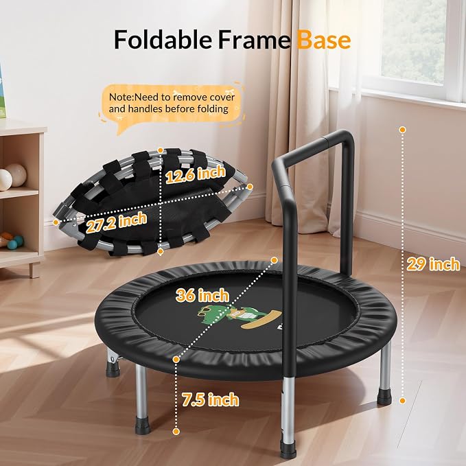 BCAN SP1 36'' Toddler Trampoline, ASTM Certified - Kids Trampoline for Ages 1-6, Foam Handle & Safe Thickened Cover, Mini Trampolines for Kids Indoor, Easy to Assemble| FED Fitness