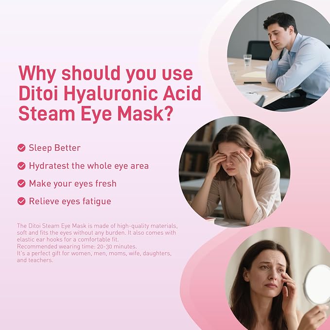 Ditoi Steam Eye Mask, Heated Eye Mask for Dry Eye Relief,Warm Compress with Hyaluronic Acid,Christmas Stocking Stuffers,Travel Essentials & Relaxation Gifts,Rose 10 Packs