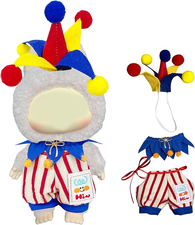 Clown Clothes for Labubu, Outfits for Labubu Clothes Collection, Funny Jester Outfit Fits 15-17cm Dolls, Whimsical Photo Prop