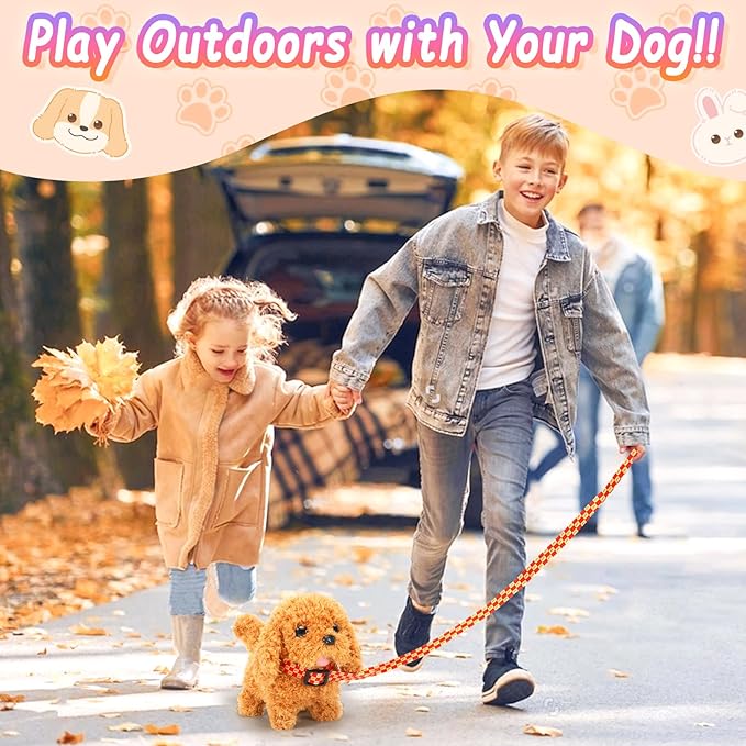 Tagitary Plush Toys Puppy Electronic Toy Dogs That Walk and Bark,Tail Wagging Fake Dog Interactive Dog Toy for Kids with Leash,Easter Christmas Birthday Gift for Toddlers Kids