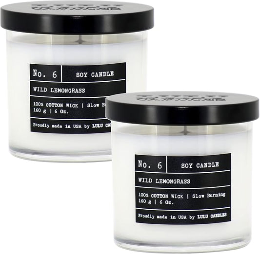 Lulu Candles | Wild Lemongrass | Luxury Scented Soy Jar Candle | Hand Poured in The USA | Highly Scented & Long Lasting (6 Oz. 2 Pack)