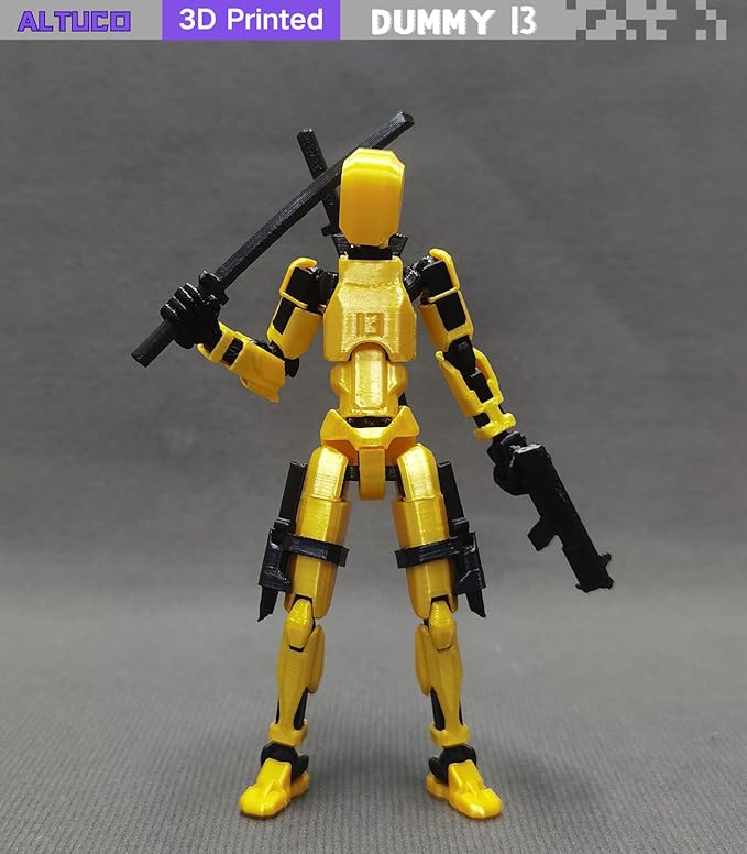 T13 Action Figure with Lots of Accessories,3D Printed Multi-Jointed Titan13 Figure,Gold Dummy 13 Desktop Decorative Toy
