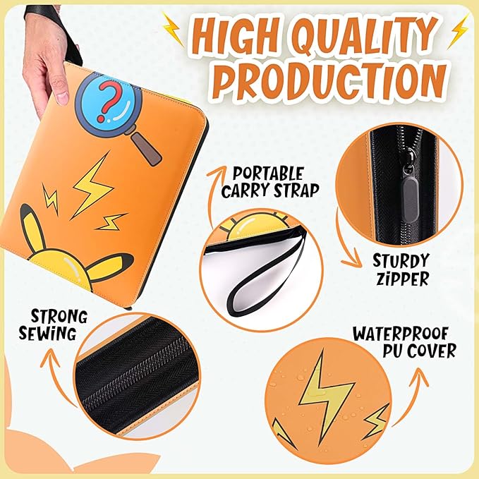 Card Binder 9-Pockets, 900 Pockets Card Holder with 50 Removable Sleeves, Trading Card Collector Zipper Album Holder, Orange