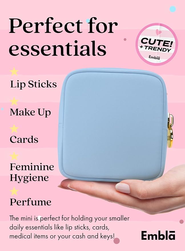 Embla Small Makeup Bag for Purse, Mini Waterproof Nylon Cosmetic Pouch, Durable and Lightweight Travel Toiletry Bag with Smooth Zipper, Blue