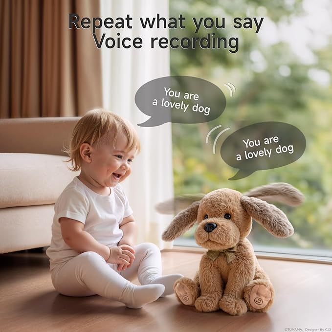 OR OR TU Baby Animated Plush Dog, Interactive Singing Talking Puppy Dog Musical Stuffed Animal Toys, 10”