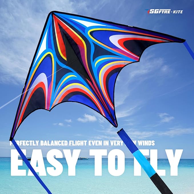 Kite, Large Delta Kites for Kids and Adults, Easy to Fly Rainbow Kites, Durable Multifunctional Beach Kite, Tangle-Free Flight Line, Durable