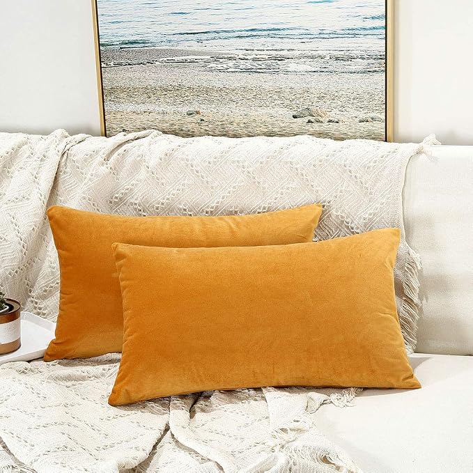 16x24 Pillow Covers Set of 2 Decorative Velvet Throw Pillow Covers,Gold | Luxury Soft Cushion Covers with Invisible Zipper for Couch Sofa Bed Living Room Bedroom Home Decor