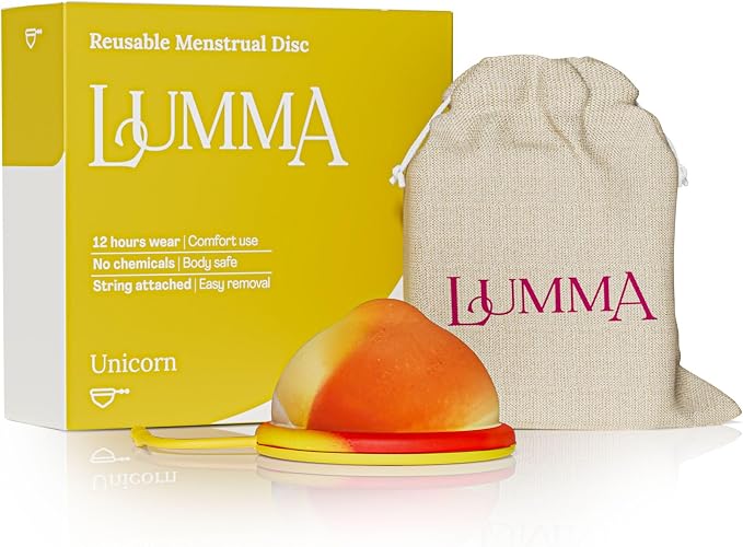LUMMA Menstrual Disc | Includes Carrying Pouch and Silicone String for Easy Removal | Comfortable & Sustainable Choice to Tampons | Reusable Medical Grade Silicone, Leak-Proof (Unicorn, High)