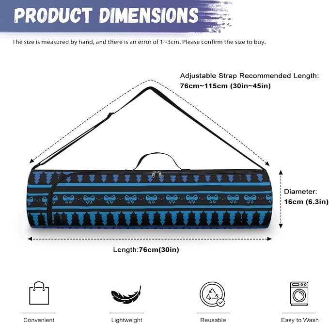 Yoga Mat Bag with Adjustable Shoulder Strap and Handle Zipper, 30in Wide x 6.3in Diameter for Yoga Mat Storage