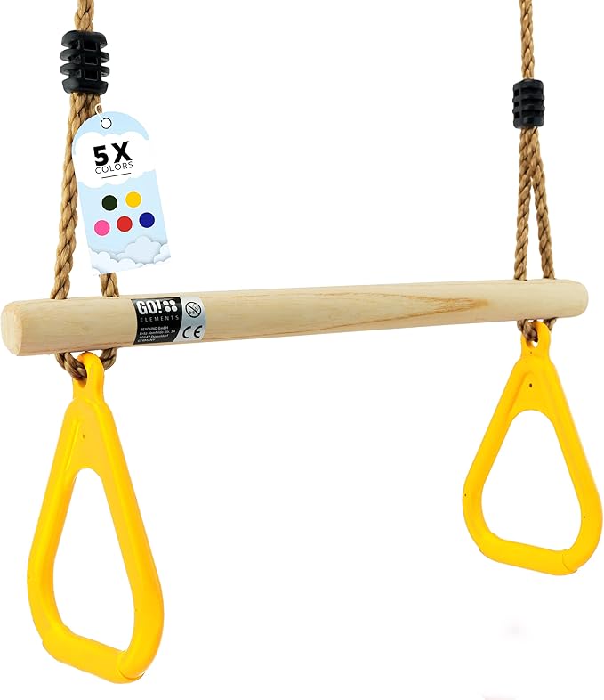 Trapeze Swing Bar for Kids Indoor & Outdoor | Adjustable Trapeze Bar with Rings for Swing Set | Hanging Gymnastics Bar for Monkey Bars, Ninja Course & Play Set