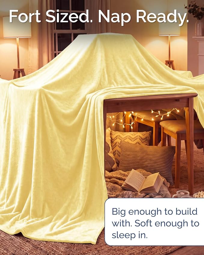Ultra Soft Fleece Blanket Oversized King Size - Flannel Fleece Luxury Blanket - Lightweight for Couch Bed Chair - Thick, Warm and Breathable - All Season Cozy, Yellow
