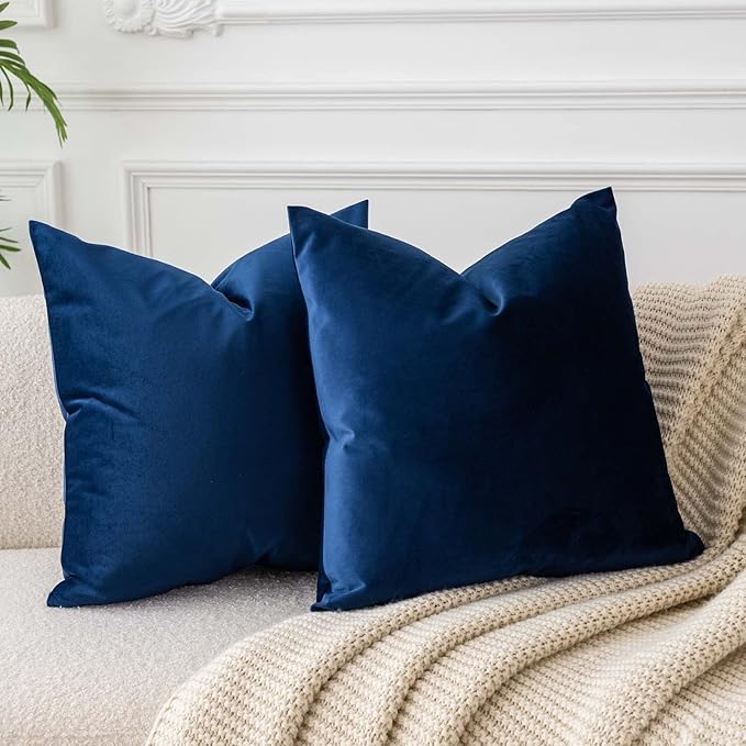 22x22 Velvet Throw Pillow Covers Set of 2 for Couch Sofa Bed,Navy Blue | JUSPURBET Decorative Pillow Covers with Invisible Zipper for Modern Living Room Bedroom Home Decor