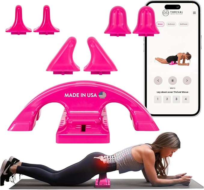 Thrival Relief Pro - Fully Adjustable Psoas, Back and Hip Flexor Muscle Release Tool with Thrival App for Targeted Routines, Deep Tissue, Trigger Point Massage (Pink) – Made in USA