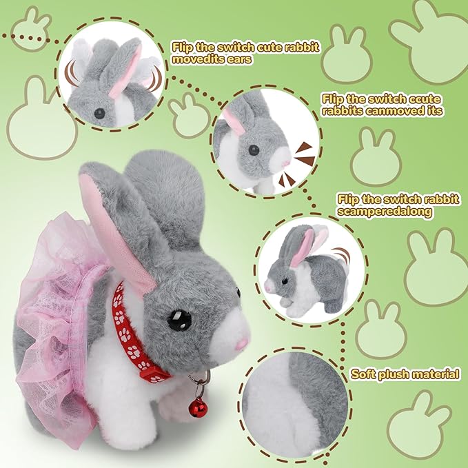 Walking Bunny Toys for Kids, Bunny Stuffed Animal Interactive Electronic Toys, Swinging Ears, Twitching Mouth and Nose, Easter Christmas and Birthday Gift, Suitable for Toddlers 3, 4, 5, 6, 7Years Old