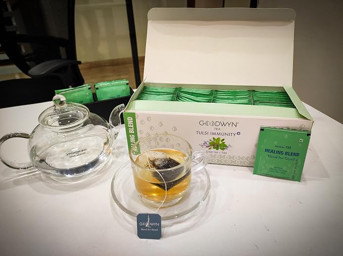 Goodwyn Herbal Tulsi Tea Bags Holy Basil Green Tea 100 Individually Wrapped Bags Low Caffeine Sugar Free Plastic Free Daily Wellness Herbal Tea Indian Origin Chai Eco Friendly
