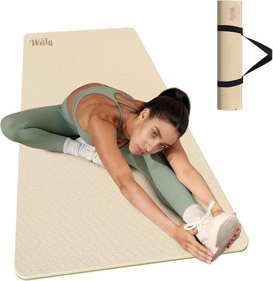 WEILA Extra Thick 10mm Yoga Mat - Non-Slip TPE Fitness Mat for Yoga, Pilates & Workout, 76"x28" Large Dual-Color with Carry Strap for Travel, Gym, Home